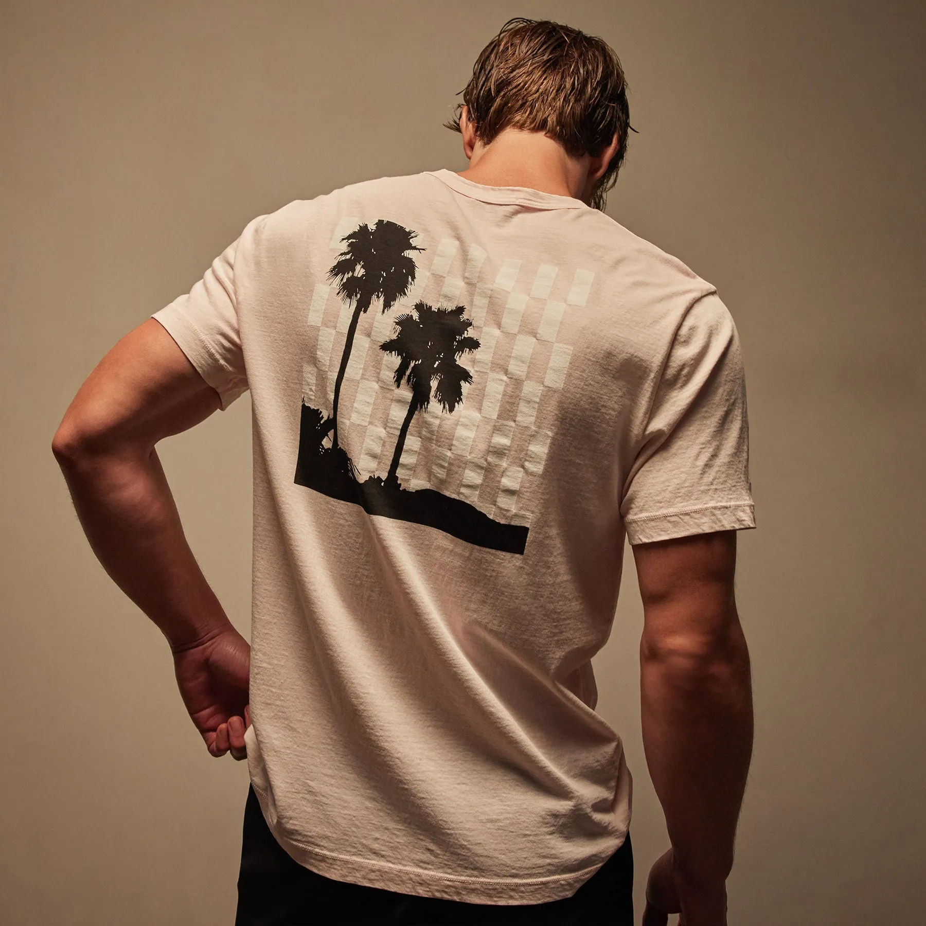 Checkered Palm Tree Graphic Tee - Zephyr Pigment/White sold by James Perse