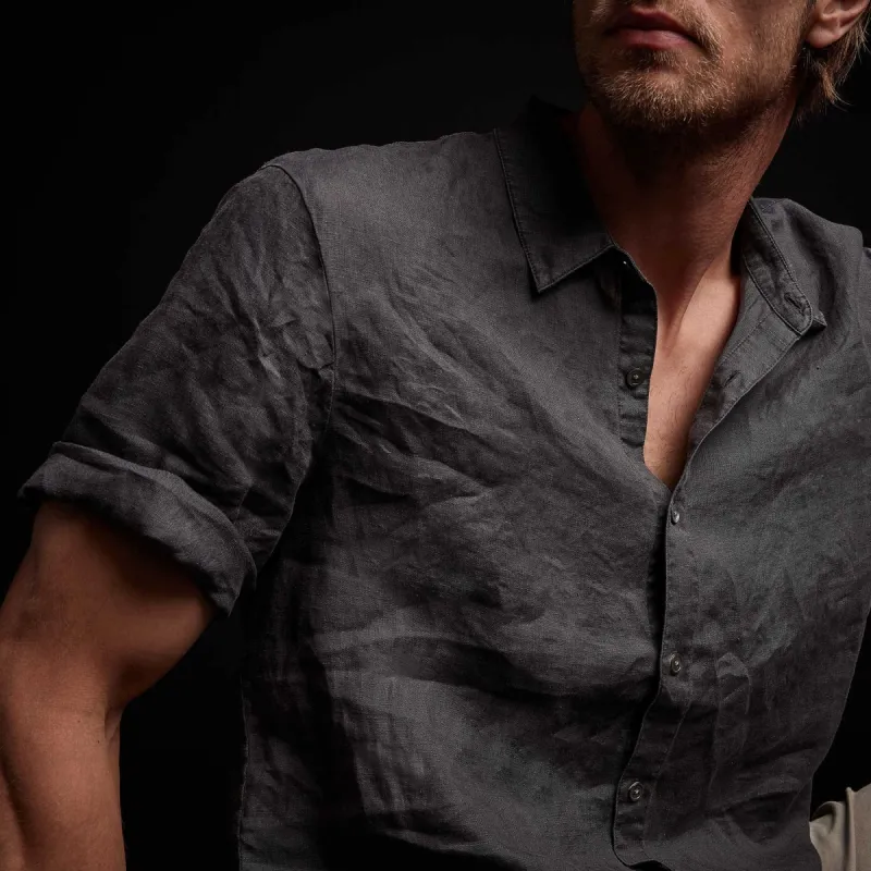 Garment Dyed Short Sleeve Linen Shirt - Magma Pigment sold by James Perse