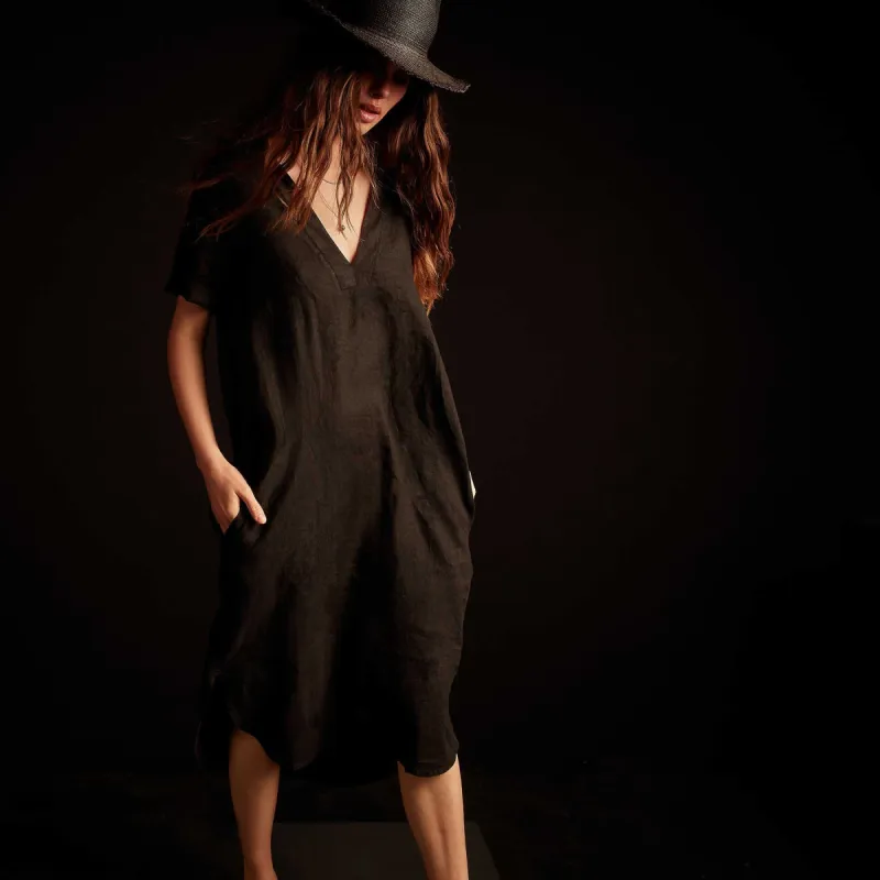 Linen Shift Dress - Black made by James Perse