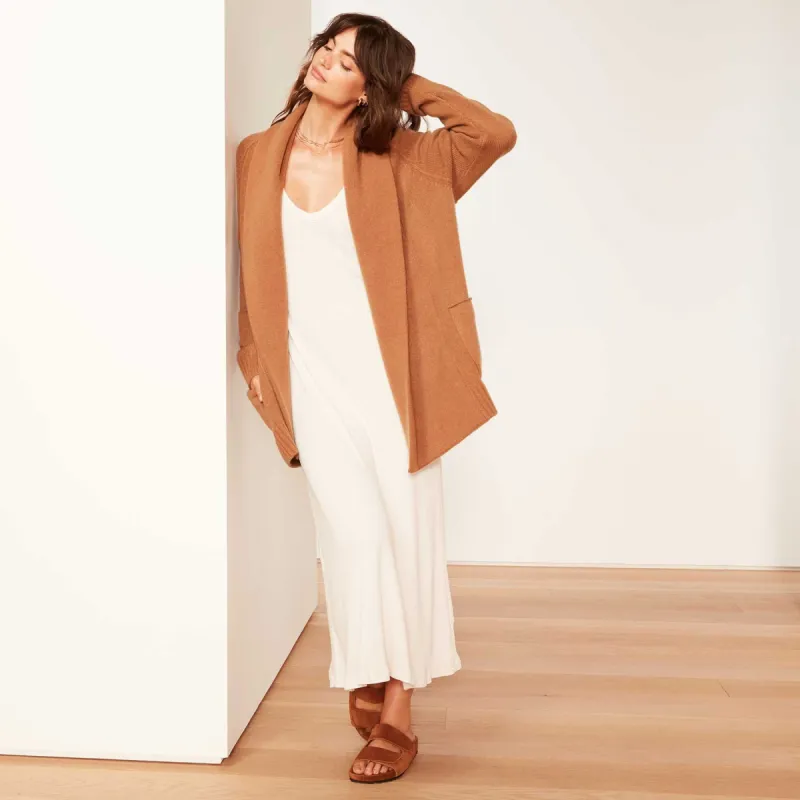 Recycled Cashmere Shawl Collar Cardigan Sweater - Camel sold by James Perse