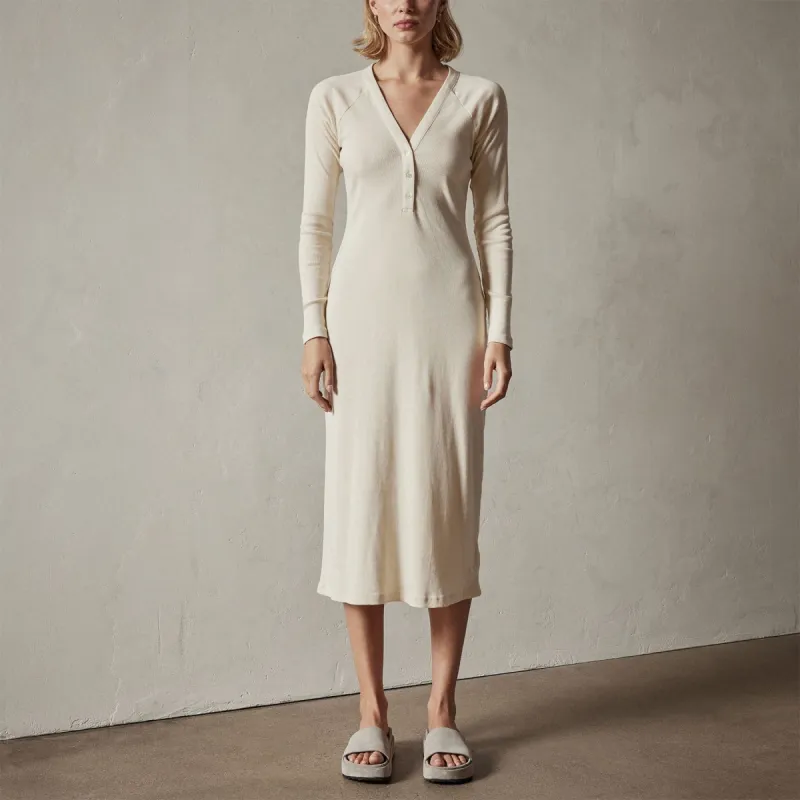 Rib Henley Dress - Alabaster made by James Perse