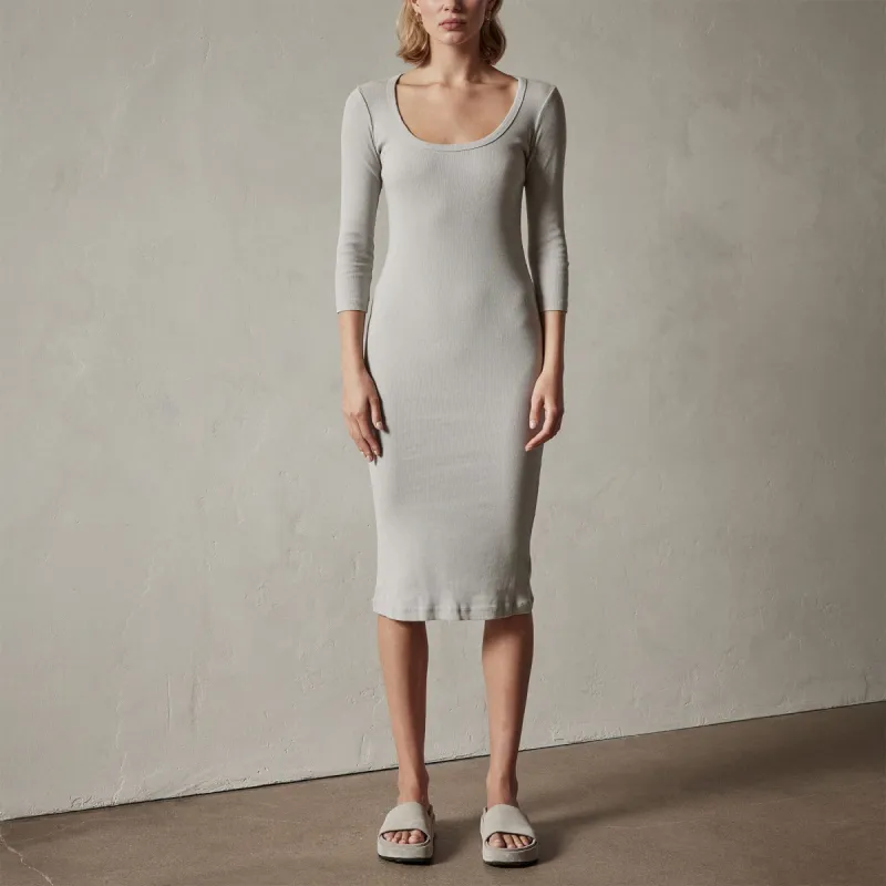 Long Sleeve Rib Dress - Aluminum sold by James Perse