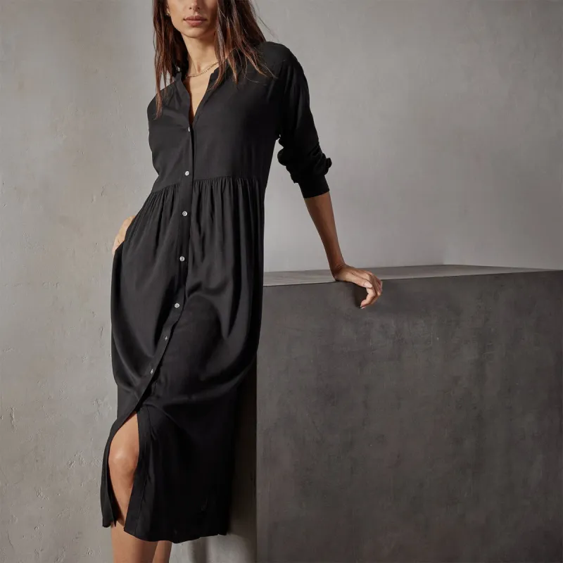 Stretch Viscose Voile Shirt Dress - Black made by James Perse