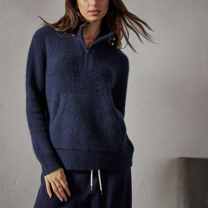 Rib Cashmere Half Zip Sweater  - Deep Navy made by James Perse