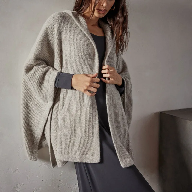 Rib Cashmere Hooded Poncho Sweater - Hazel sold by James Perse
