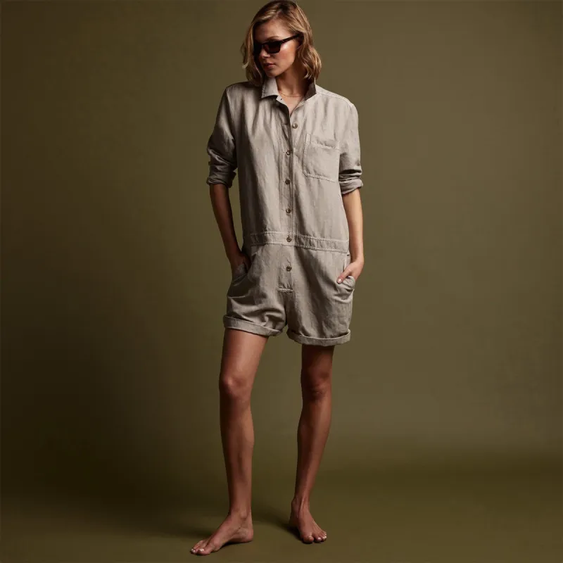 Linen Herringbone Romper - Mineral Pigment sold by James Perse