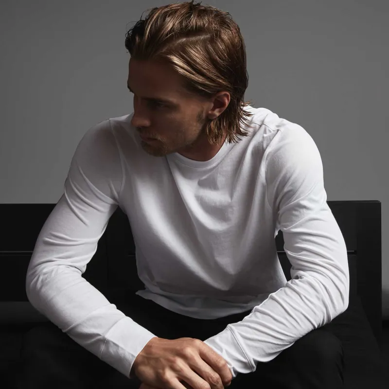 Clean Finish Jersey Long Sleeve Crew - White sold by James Perse