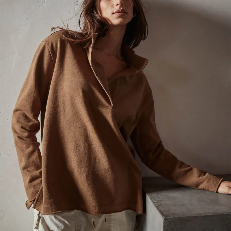 French Terry Open Funnel Neck - Acorn sold by James Perse