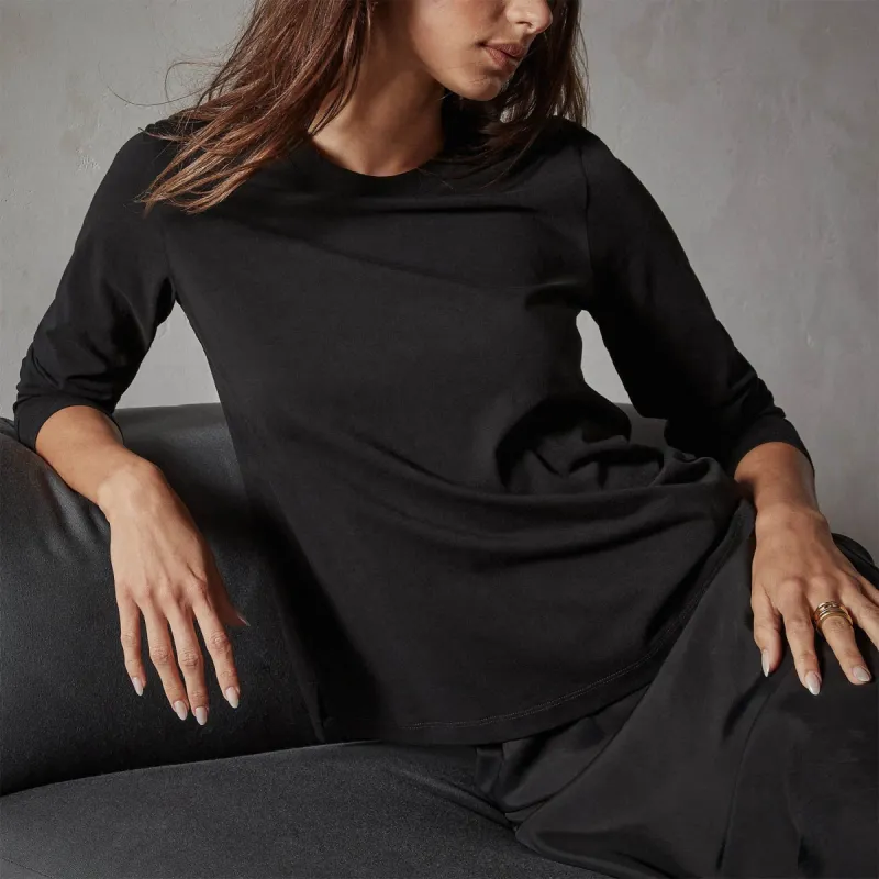 Clean Finish Jersey Long Sleeve Crew - Black sold by James Perse