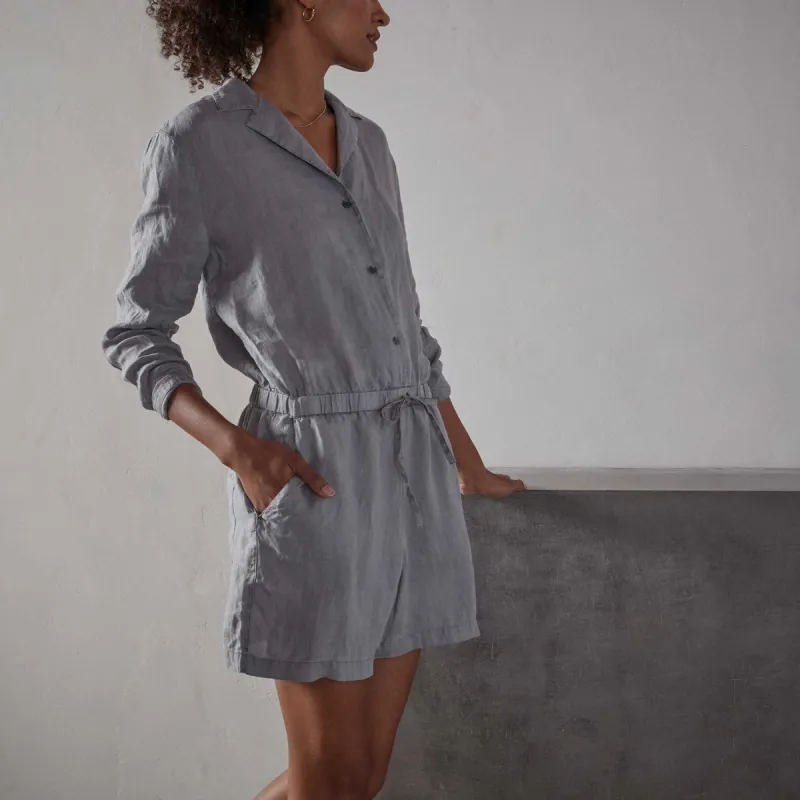 Long Sleeve Linen Shirt Romper - Breeze Pigment sold by James Perse