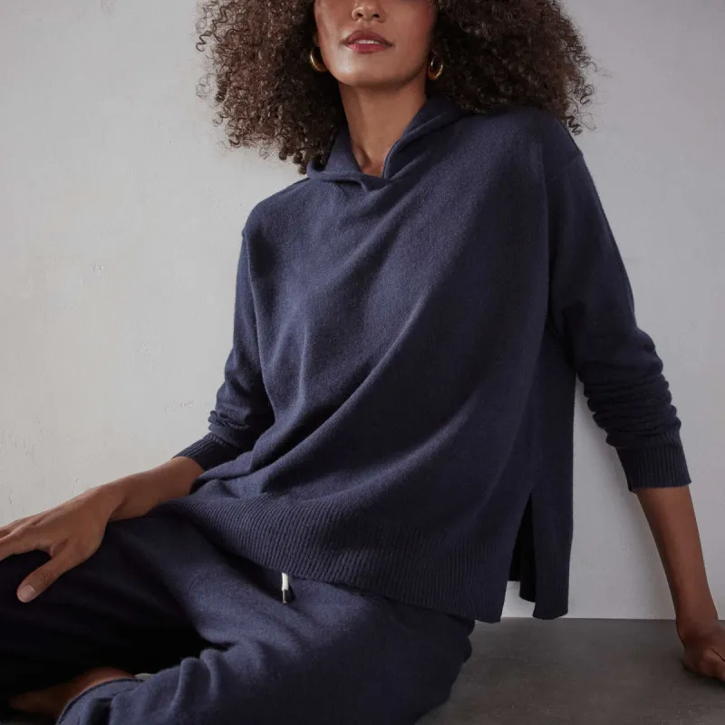 Recycled Cashmere Pullover Hoodie - Navy Blue sold by James Perse