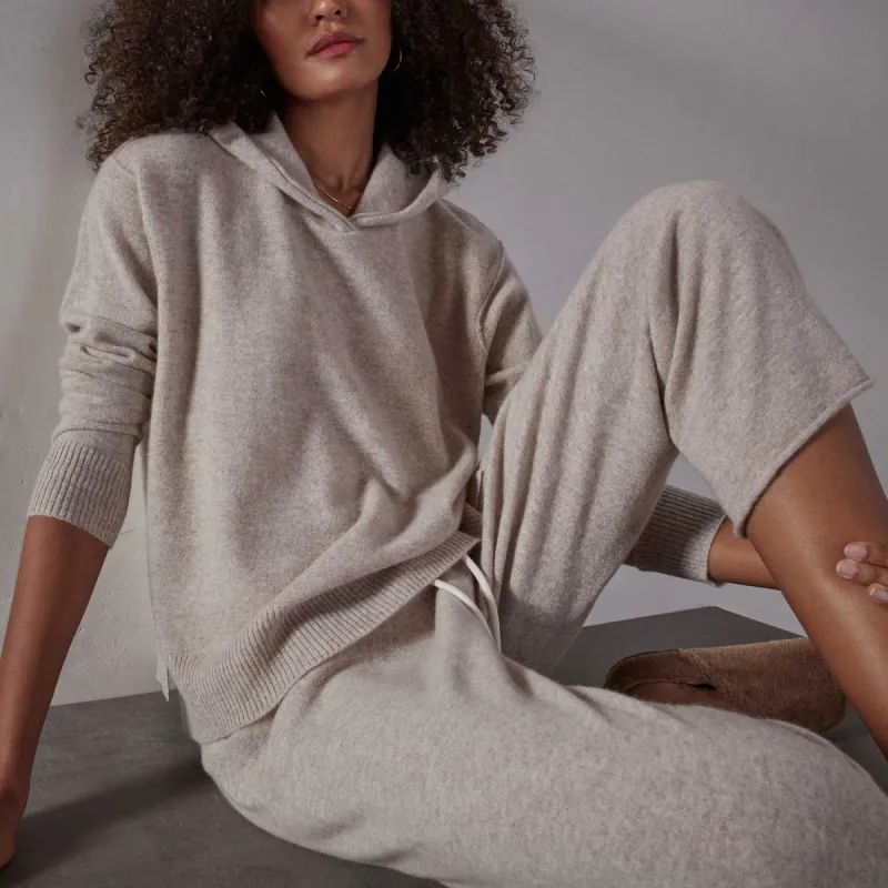 Recycled Cashmere Pullover Hoodie - Stone sold by James Perse