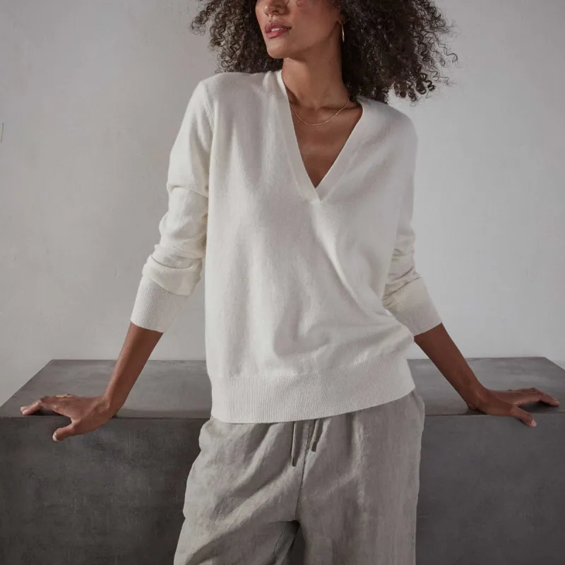 Recycled Cashmere V-Neck Sweater - Ivory sold by James Perse