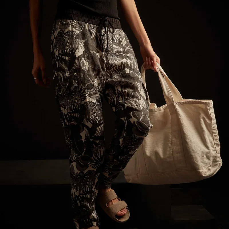 Tropical Print Linen Cargo Pant - Carbon sold by James Perse