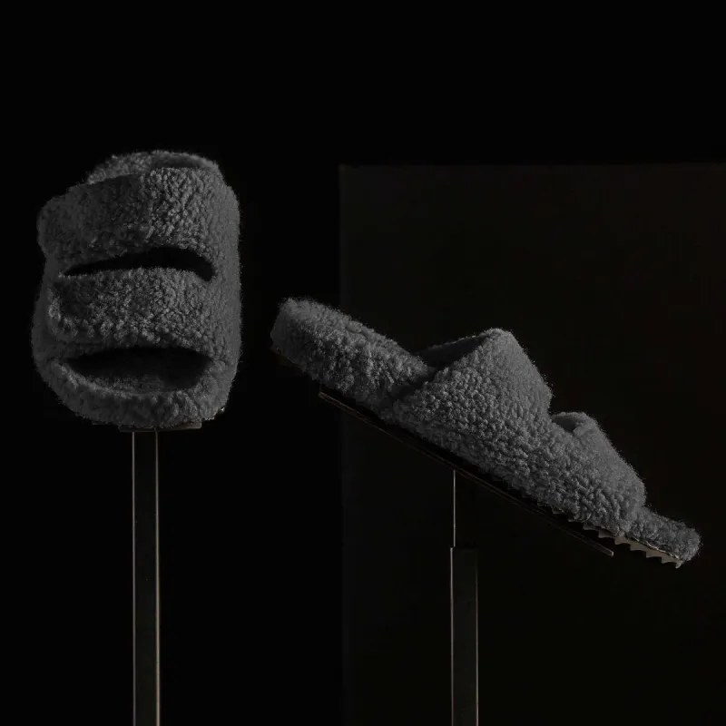 Shearling Double Strap Slide - Heather Charcoal sold by James Perse