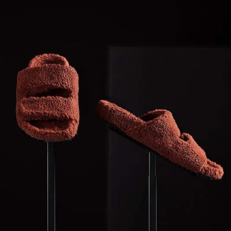 Shearling Double Strap Slide - Rust sold by James Perse