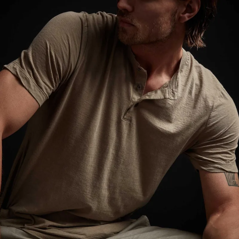 Lotus Jersey Short Sleeve Henley - Fawn sold by James Perse