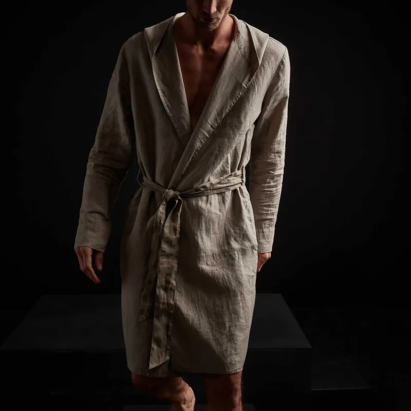 Linen Hooded Robe - Fume Pigment sold by James Perse