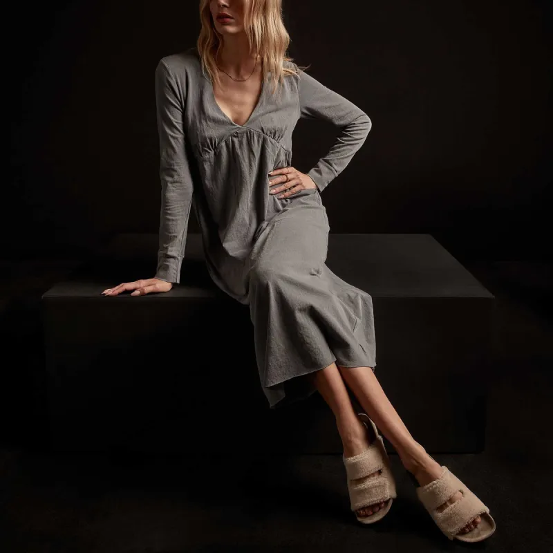 Recycled Brushed Empire Waist Dress - Arsenic Pigment made by James Perse