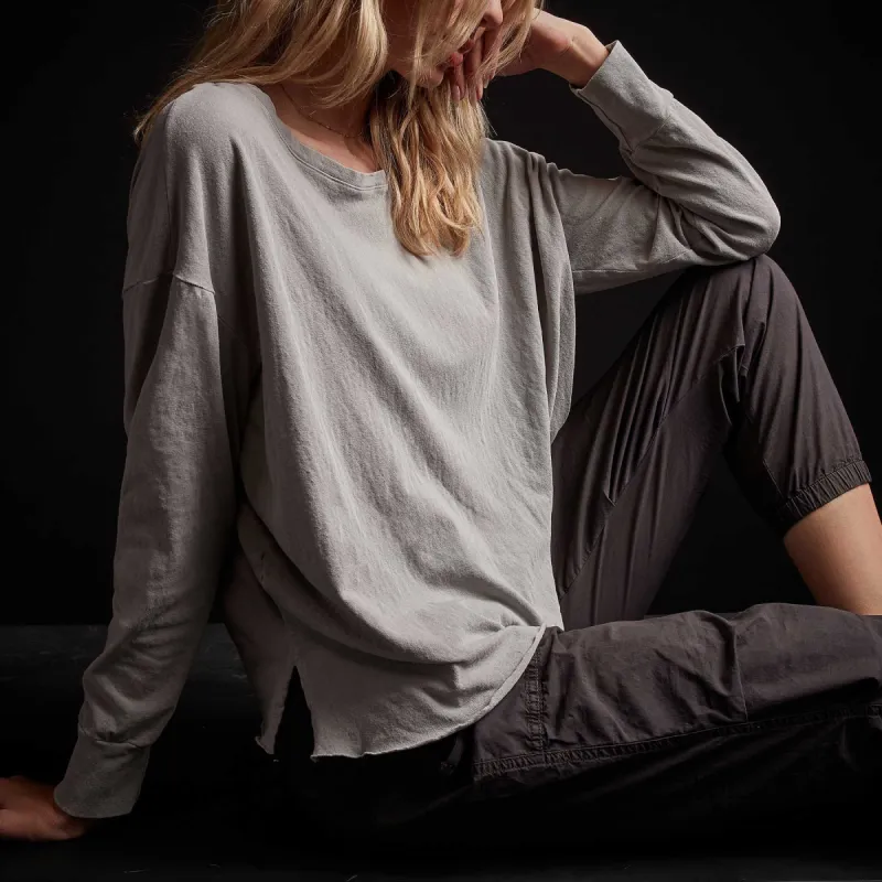 Recycled Brushed Jersey Split Hem Top - Fog Pigment sold by James Perse