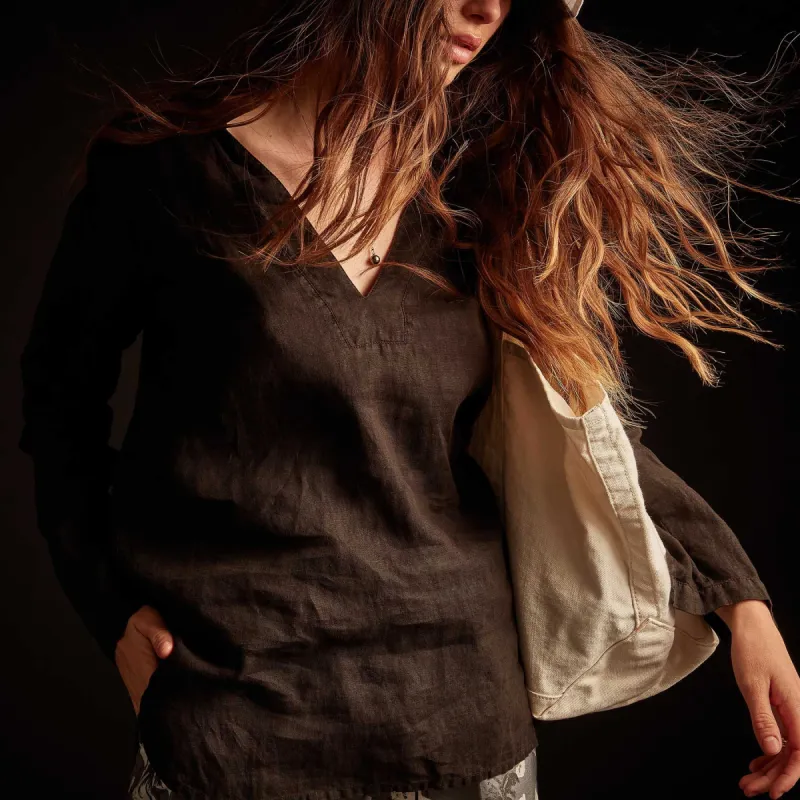 Open Collar Linen Shirt - Black sold by James Perse