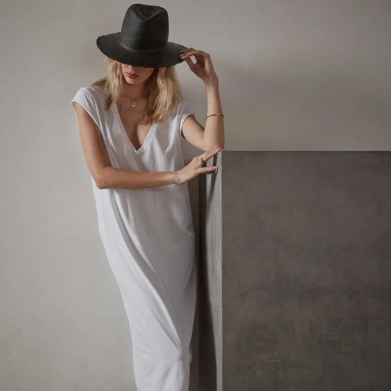 Deep V Double Layer Dress - White sold by James Perse