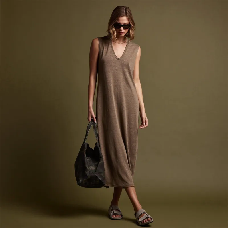 Linen Jersey Column Dress - Old Gold sold by James Perse