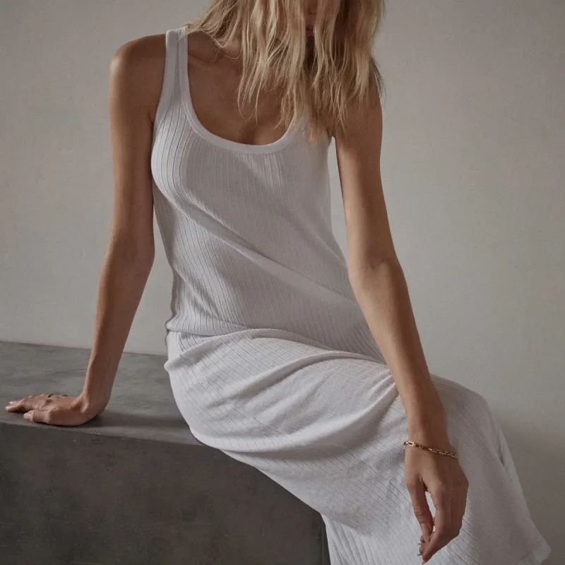 Square Neck Rib Tank Dress - White sold by James Perse