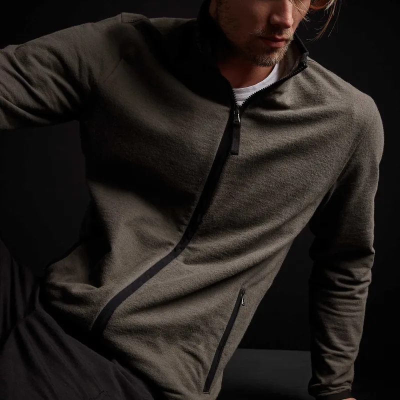 Brushed Terry Funnel Neck Jacket - Bark sold by James Perse