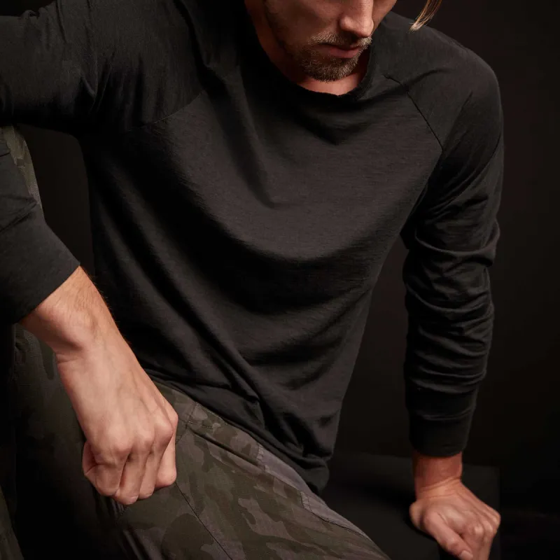 Recycled Lotus Jersey Raglan Crew - Black sold by James Perse