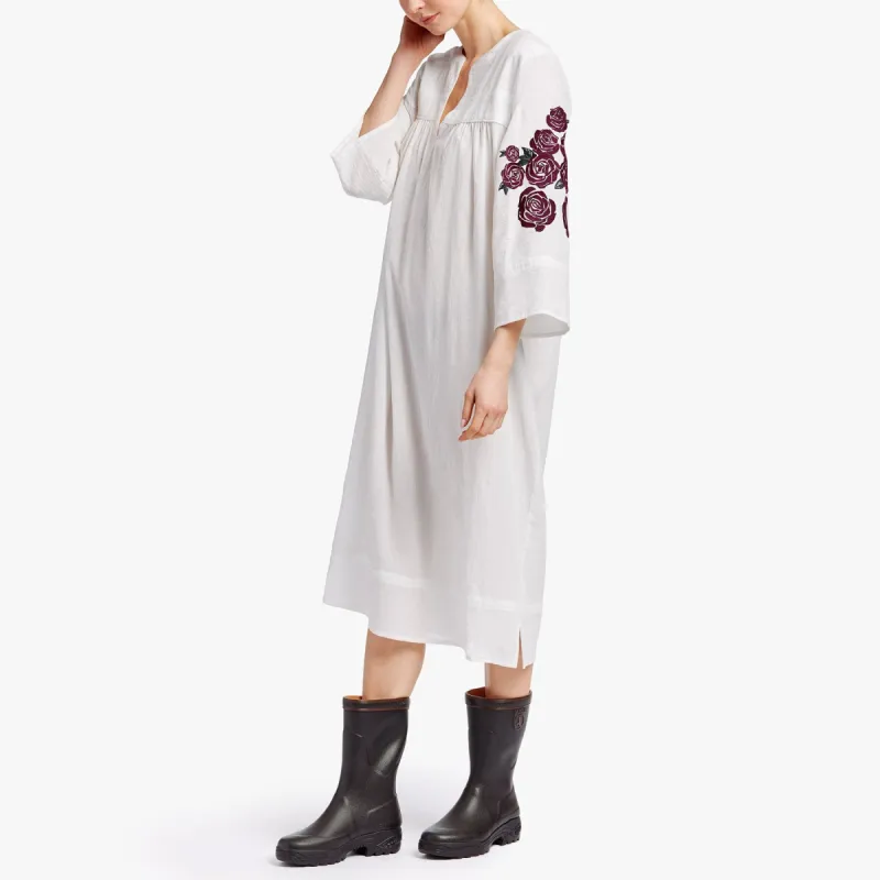 Rose Embroidered Caftan Dress - White / Red made by James Perse