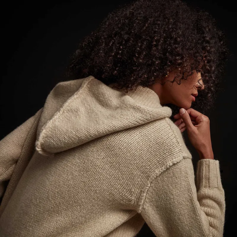 Wool Blend Hooded Full Zip Sweater - Oatmilk made by James Perse