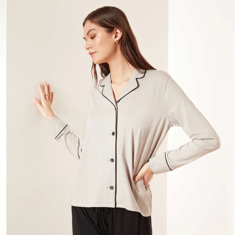 Piped Jersey Pajama Top - Dapple/Black sold by James Perse