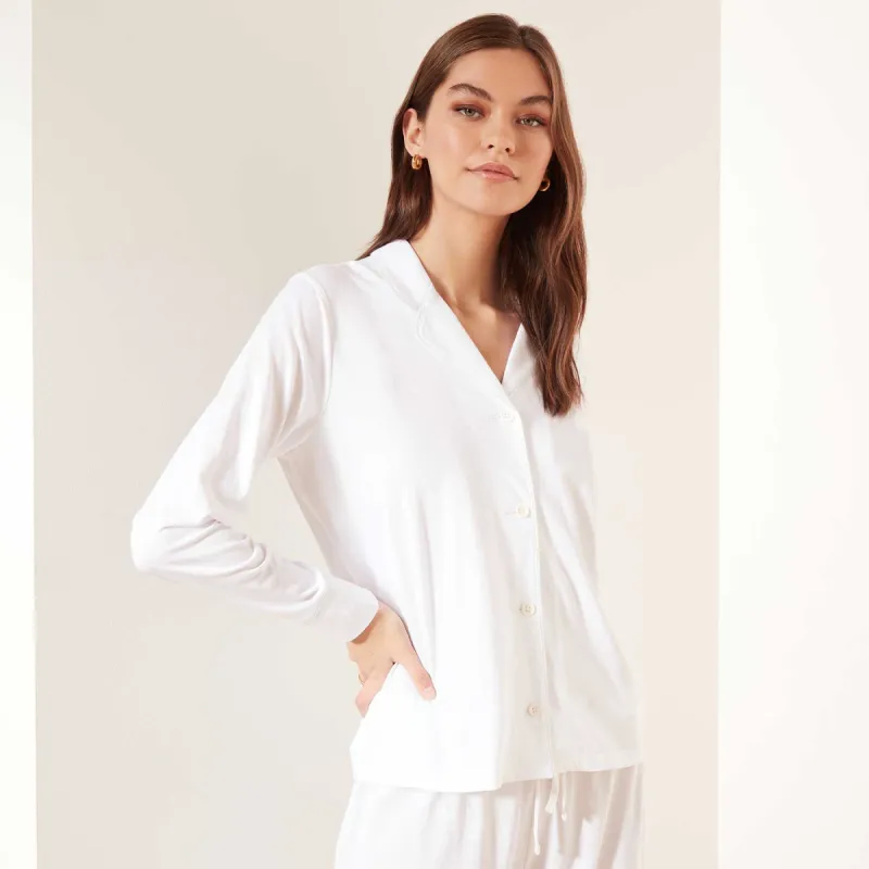 Piped Jersey Pajama Top - White/Blue Ice sold by James Perse