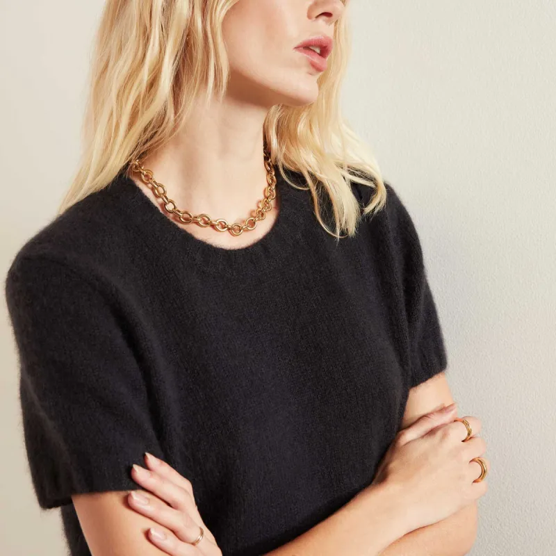 Lightweight Cashmere Short Sleeve Sweater - Black made by James Perse