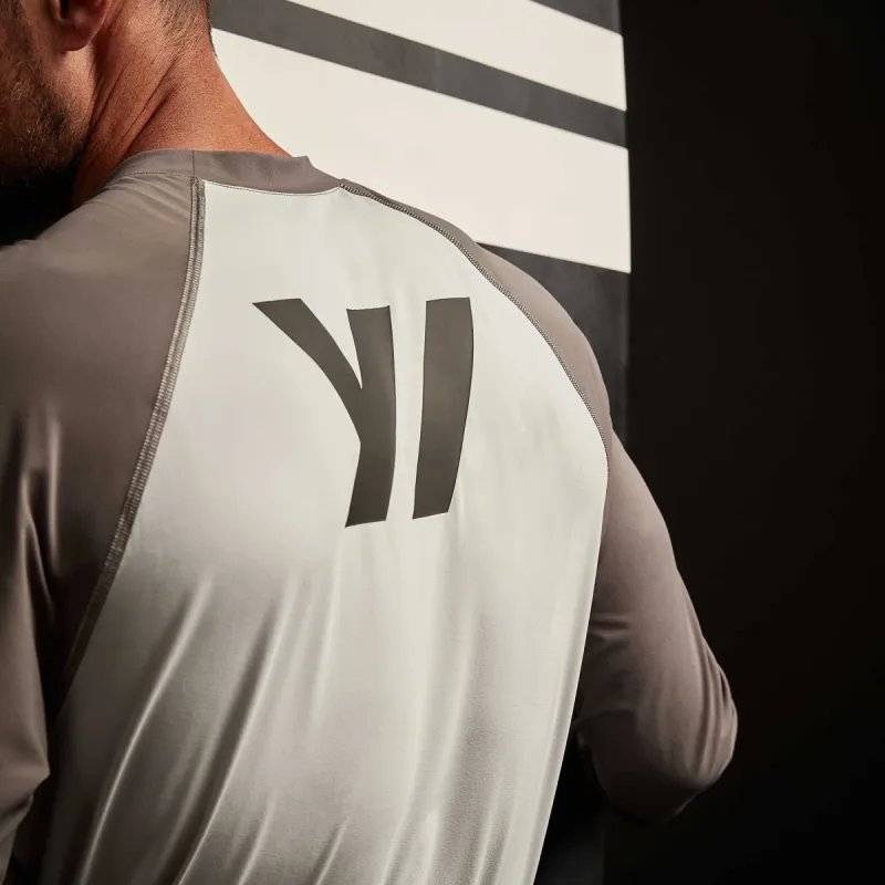 Y/OSEMITE Graphic Performance Knit Raglan - Steel/Raccoon Grey sold by James Perse