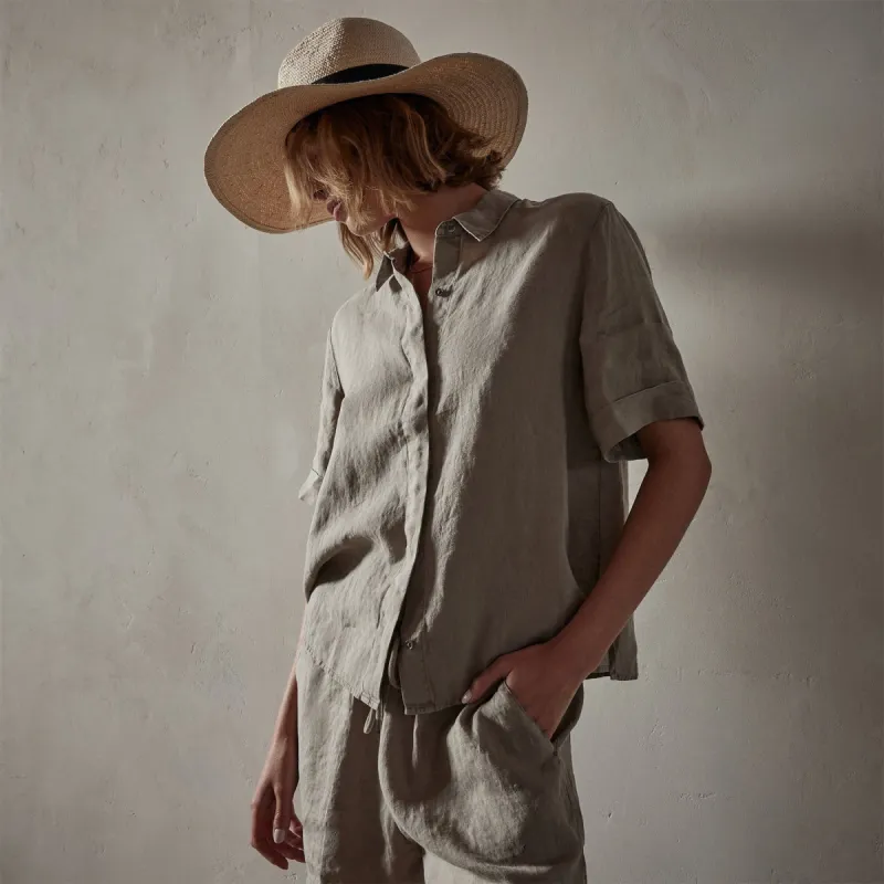 Short Sleeve Linen Shirt - Silt Pigment sold by James Perse