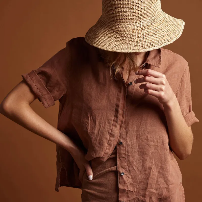 Short Sleeve Linen Shirt - Nutmeg Pigment sold by James Perse