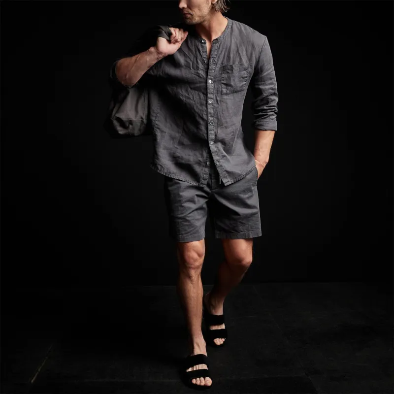 Band Collar Linen Shirt - Magma Pigment sold by James Perse