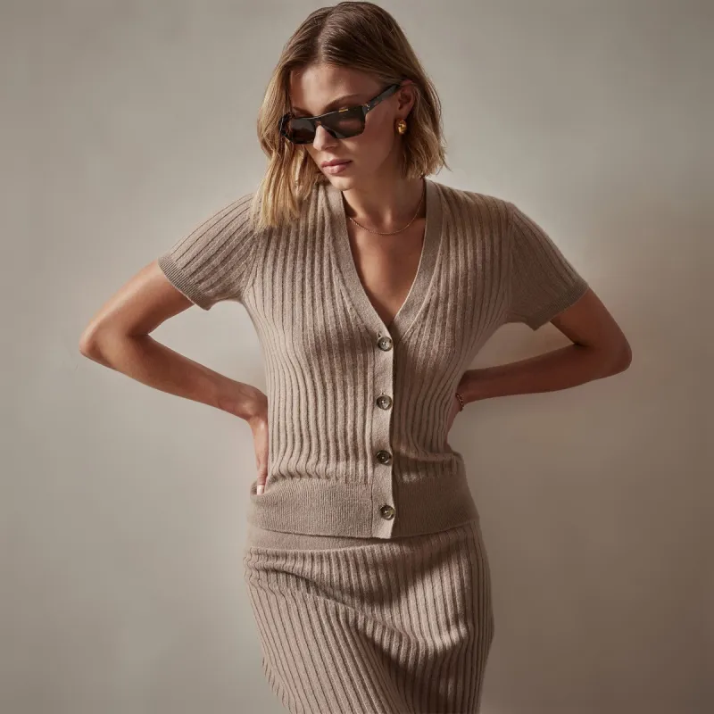 Ribbed Cashmere Cardigan - Mocha sold by James Perse