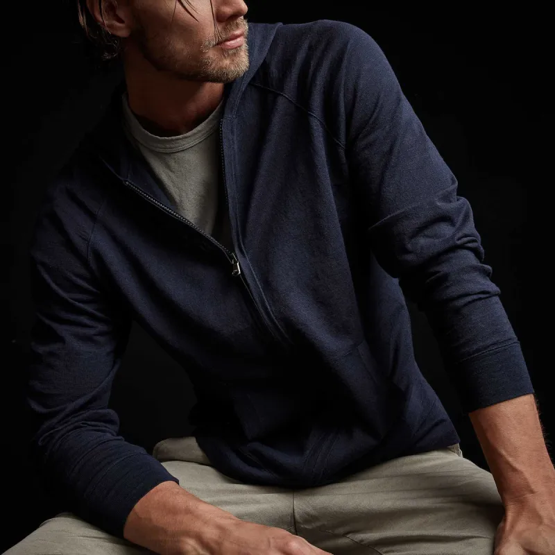 Linen Blend Zip Up Hoodie Sweater - Navy sold by James Perse