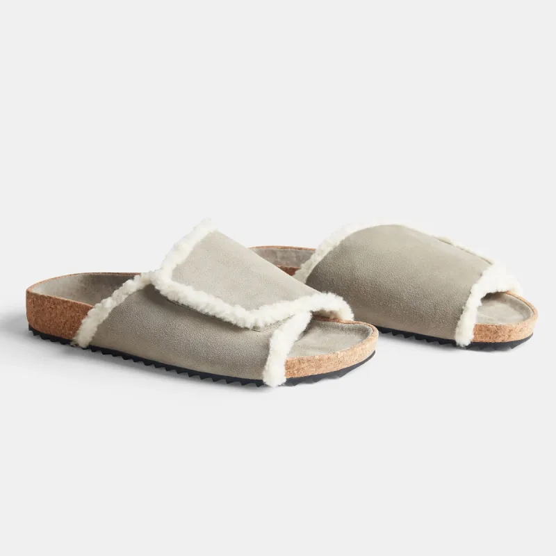Women's Suede Shearling Slide - Earth/Ivory sold by James Perse