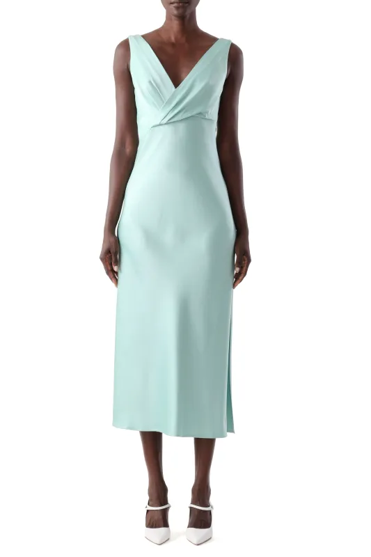 CREPE SATIN DRAPED V-NECK BIAS DRESS made by Jason Wu