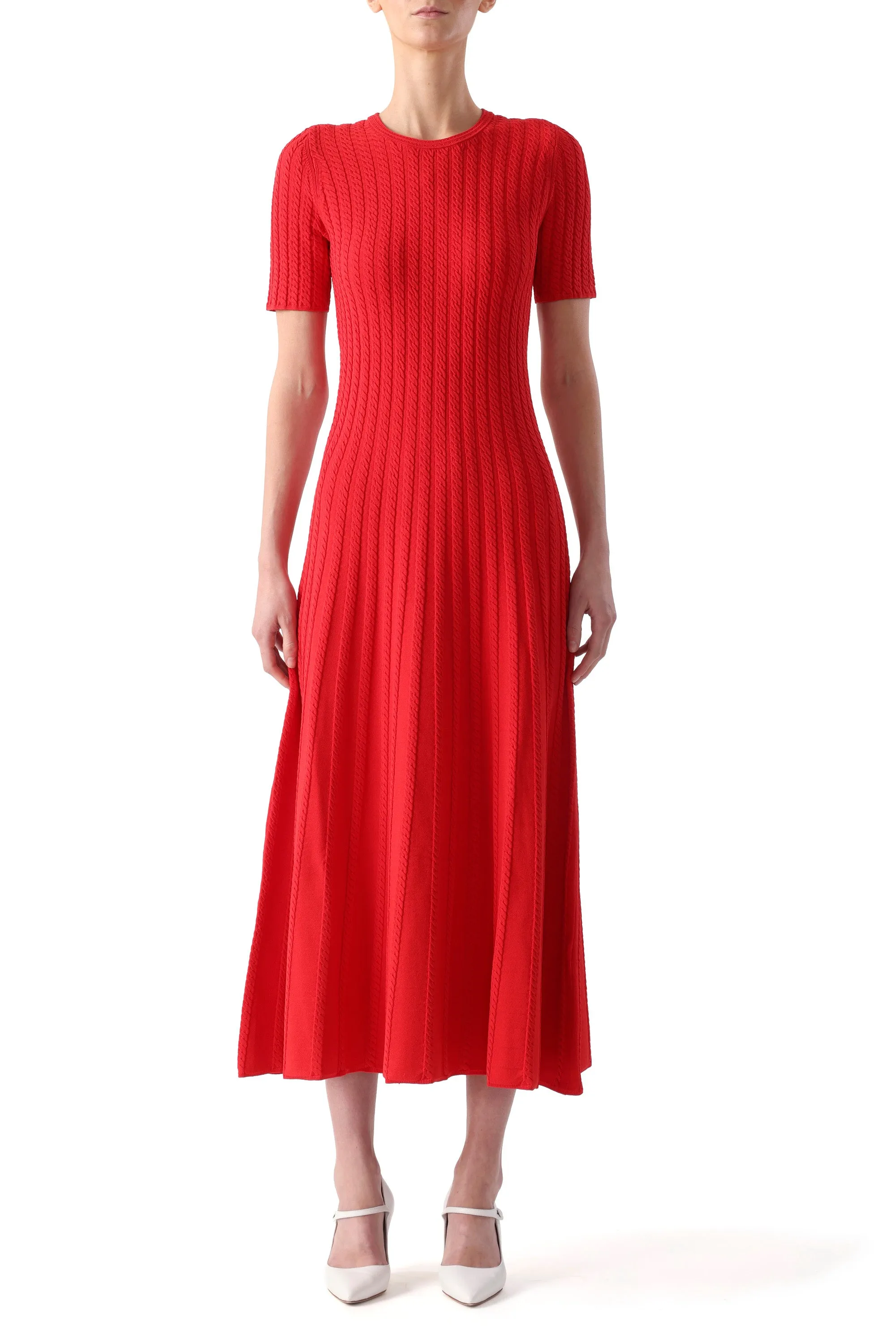 CABLE STITCH SHORT SLEEVE SWEATER MIDI DRESS sold by Jason Wu