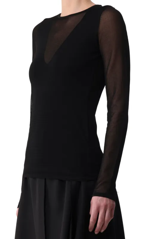 LONG SLEEVE KNIT TOP WITH SHEER V-NECK sold by Jason Wu
