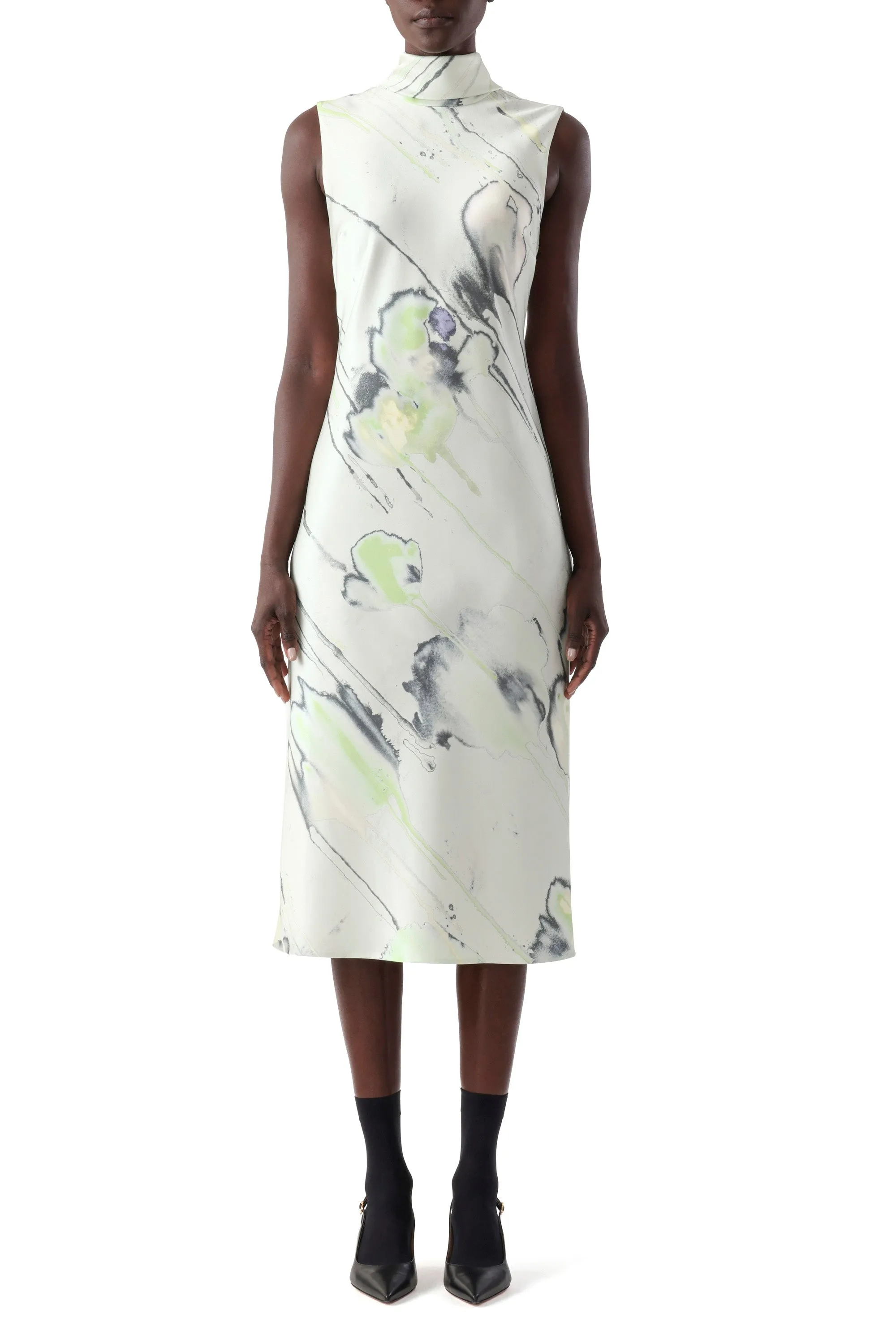 WATERCOLOR FLORAL BIAS MIDI SCARF DRESS sold by Jason Wu