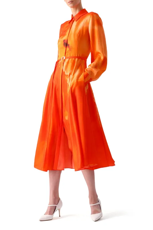 WATERCOLRO FLORAL PRINTED SILK SHIRTDRESS WITH GODET SKIRT sold by Jason Wu