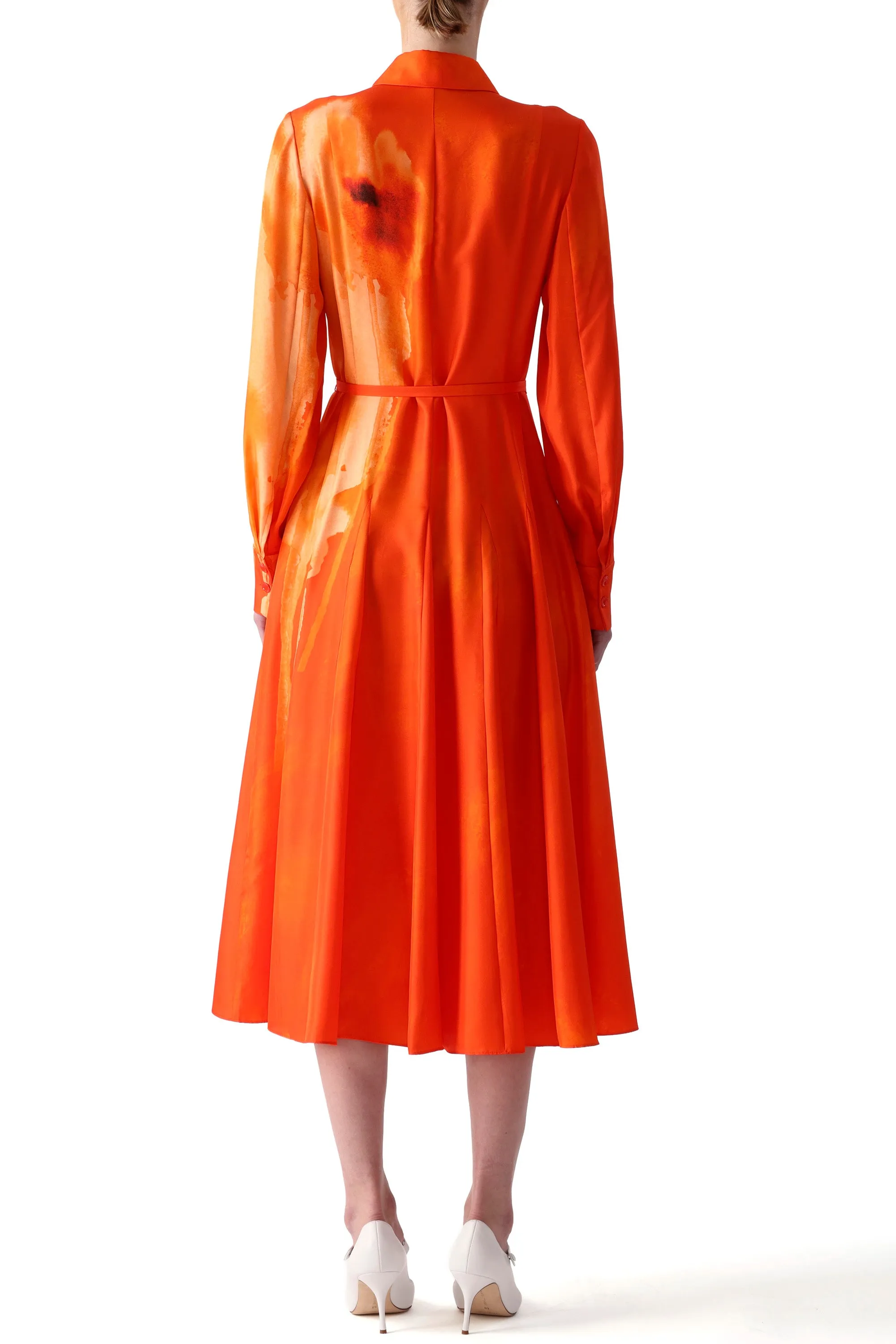 WATERCOLRO FLORAL PRINTED SILK SHIRTDRESS WITH GODET SKIRT sold by Jason Wu product image thumbnail 3