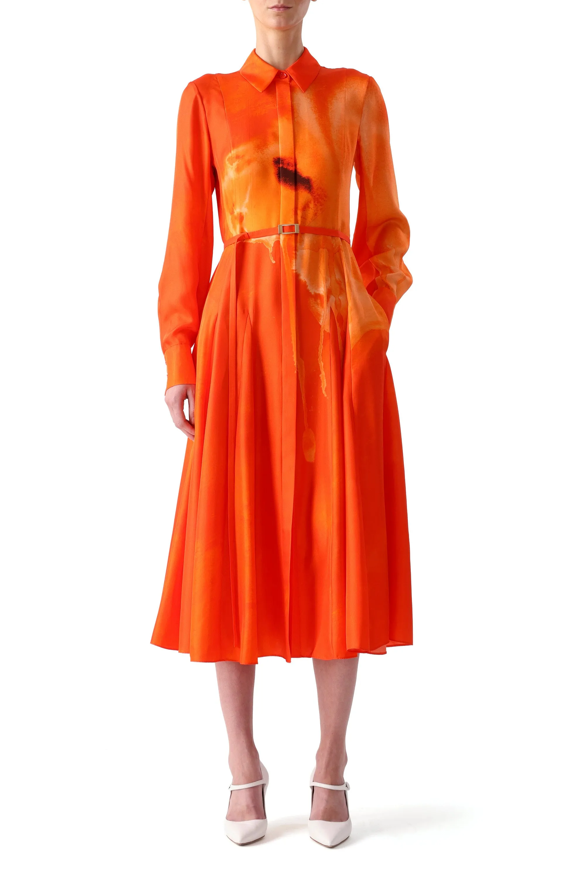 WATERCOLRO FLORAL PRINTED SILK SHIRTDRESS WITH GODET SKIRT sold by Jason Wu product image thumbnail 2