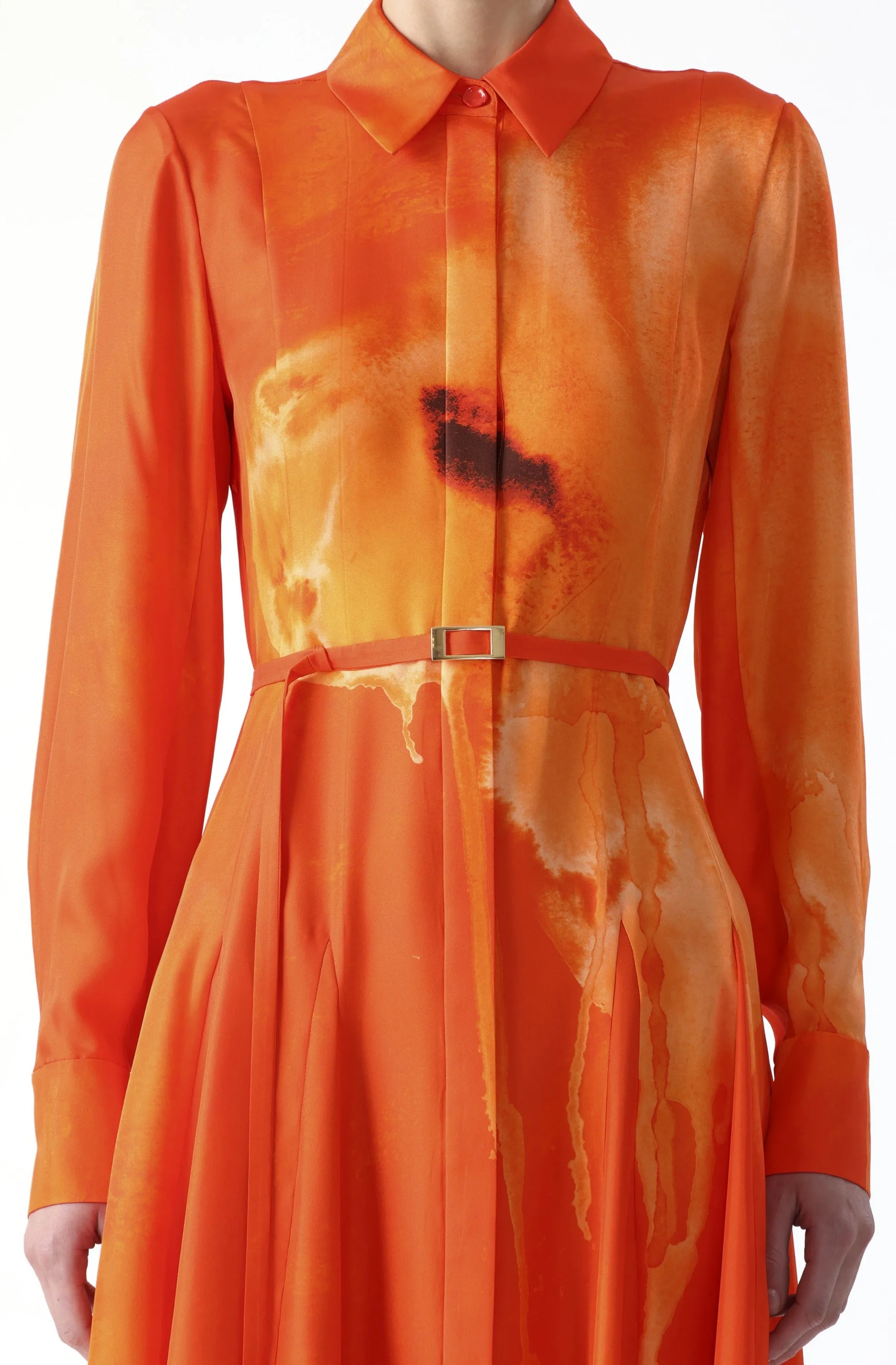 WATERCOLRO FLORAL PRINTED SILK SHIRTDRESS WITH GODET SKIRT sold by Jason Wu product image thumbnail 4